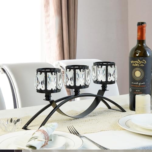 3 Arms Crystal Candle Holders, Arch Candlestick Table Candelabras Centerpieces for Wedding, Dinning Room, Cabinet Ornaments, Home Decoration, Gift (Black, 2 Pcs-3 Arm Arched) - Image 7