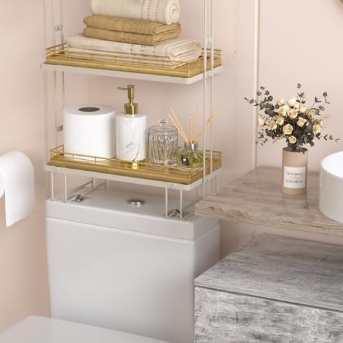 Oak Bathroom Toilet Tank Tray, 13" Wood Toilet Paper Storage Basket Back of Toilet Basket Organizer, Vanity Tray for Perfume Makeup Candle Kitchen Counter Coffee Table Decor, Gold - Image 7