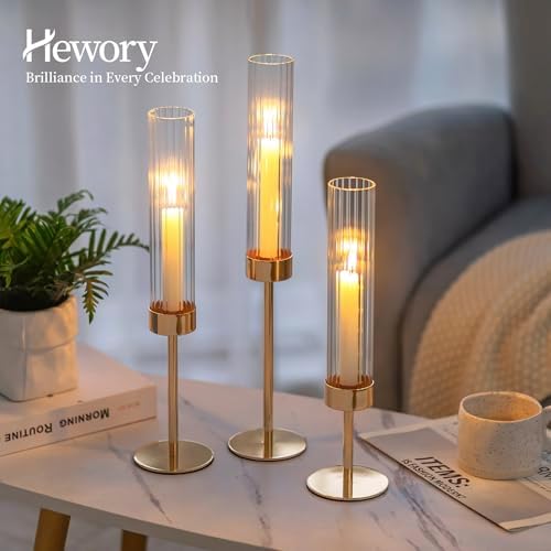 Hewory Gold Hurricane Candle Holders: 12 PCS Tall Taper Candlestick Candle Holders Bulk for Candlesticks Candle Sticks Holder Decor for Table Centerpiece Wedding Party Christmas Decorations - Image 6