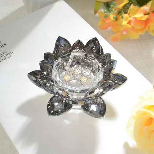 Lotus Black Crystal Candlestick 2-Piece Tealight Candle Set, Black Glass Votive Candle Holder for Tabletop Dining Table Center Decoration Ideal Candle Holder for Wedding Valentine's Day Decoration - Image 4