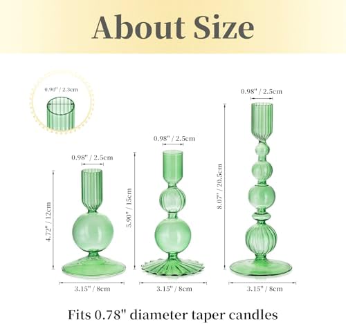 Hewory Glass Candlestick Holders Set: 3PCS Green Taper Candle Holders Bulk - Image 6