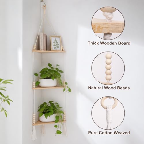 Artilady Macrame Corner Shelf Wall Hanging 3-Tier Adjust Boho Storage Decor - Image 6