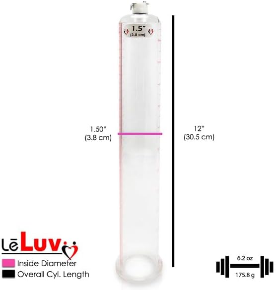 LeLuv Vibrating Penis Pump Maxi - Pink Nylon Handle + Protected Gauge - Bundle with Clear Hose - 12 inch Length x 1.50 inch Diameter Cylinder