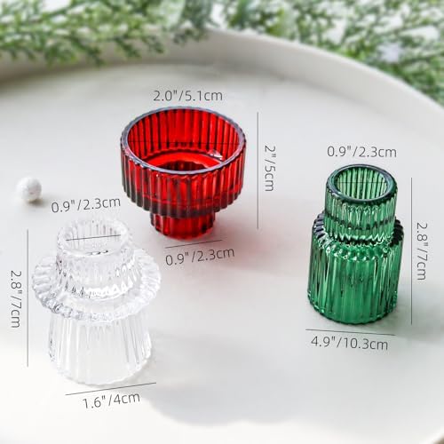 Christmas Candle Stick Holder Set Red Green Glass Taper Candle Holders for Tealight Candlestick Candle ChristmasTable Centerpieces Holiday Decor12PCS - Image 7