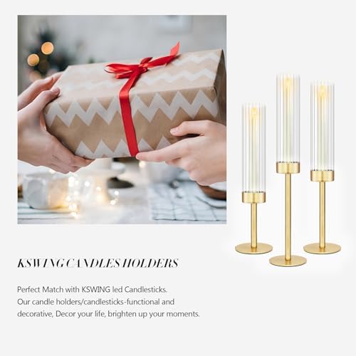 Glass Hurricane Candlestick Holders Gold, KSWING Set of 3 Taper Candle Holders Brass Tall Clear Candle Stand Holders, Perfect for Table Centerpiece Party Wedding Christmas Home Decor - Image 6