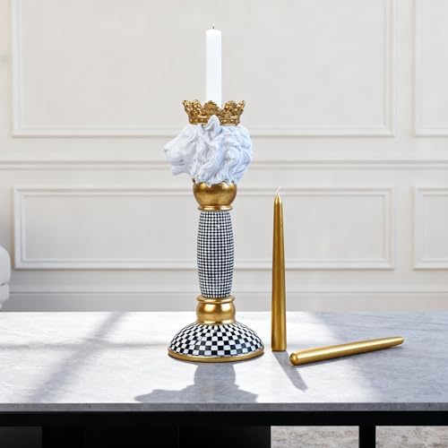 Checkered Animal Candle Holders, Resin Black White Checkered Tiger Head Candlestick Holders, Cute Black-and-White Pillar Candle Stand Home Decorations (Lion) - Image 7