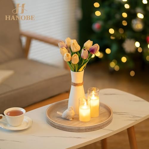 Hanobe Candle Plate Holder Tray: Whitewash Round Wood Candle Plate Decorative Centerpiece Small Tealight Pillar Trays for Living Room Dining Coffee Table Home Decor - Image 6