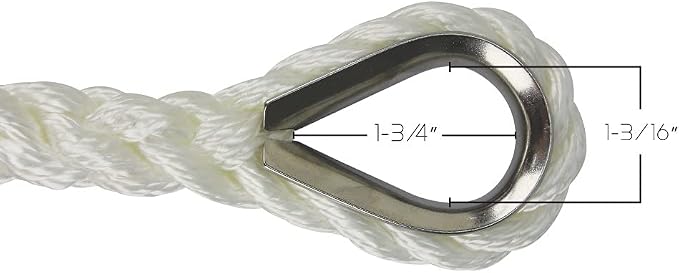 Extreme Max 3006.2306 BoatTector Twisted Nylon Anchor Line with Thimble - 1/2" x 200', White