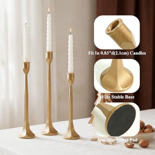 Gold Iron Taper Pillar Candle Holders Set of 3 Rustic Candlestick Holders - Image 6