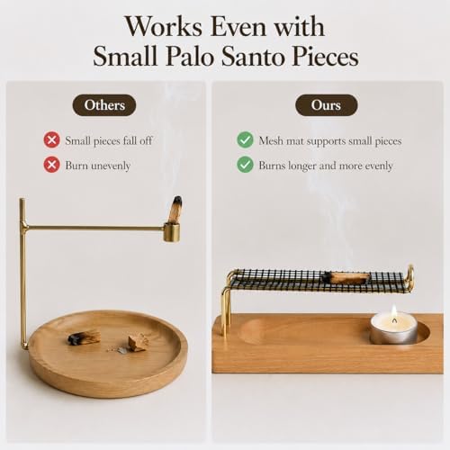 4 in 1 Incense Holder for Sticks, Palo Santo and Sage Holder, Wooden Incense Burner with Ash Catcher, 2 in 1 Incense and Candle Holder, Unique Incense Stick Holder for Yoga Meditation Decor - Image 6
