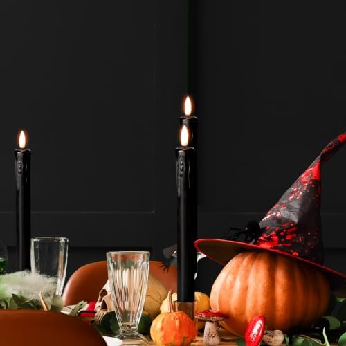 Black Dripping Wax Halloween Flameless Taper Candles with Remote Set of 6 - Image 6