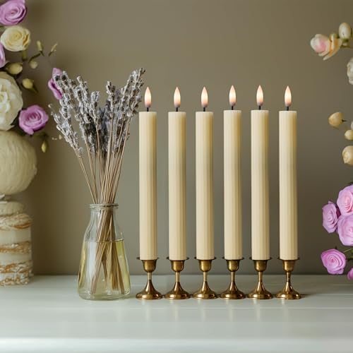 6 Pack, 10" LED Flameless Real Wax Ivory Fluted Ribbed Grooved Taper Candles, Remote & 24h Timer Memory, On/Off Button, Dimmable, Flicker Mode, Battery Operated, Wedding - Image 7