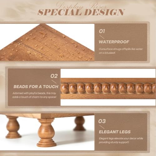 EOSAHR Wood Riser with Beaded: Pedestal Stand for Home Rustic Decor, Brown - Image 7
