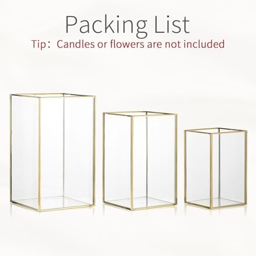 Hurricane Glass Candle Holder: Large Gold Lanterns Set of 3 - Image 7