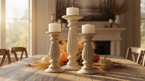 Antique White Candle Holder Set of 3 Hand Painted Wedding and Home Decor Candlestick Holder H 6 x 8 x 10 Inch - Image 7