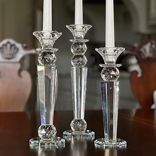 Allgala Set of 3 Crystal Glass Made Reverse Tapered Pillar and Hand Crafted Ball Candlesticks - 8.5,10,11 Inches -HD89154 - Image 5
