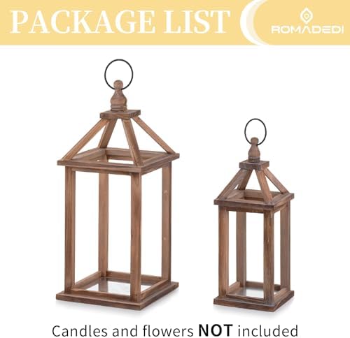 Romadedi Wood Candle Lantern Decorative, Brown, Rustic Decor Set of 2 - Image 7
