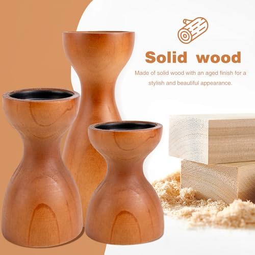 Set of 3 Farmhouse Wooden Candle Holders for Pillar Candles , Brown Rustic Wood Pillar Candle Stands Table Centerpiece Decor for Fireplace, Living, and Dining Room - Image 7