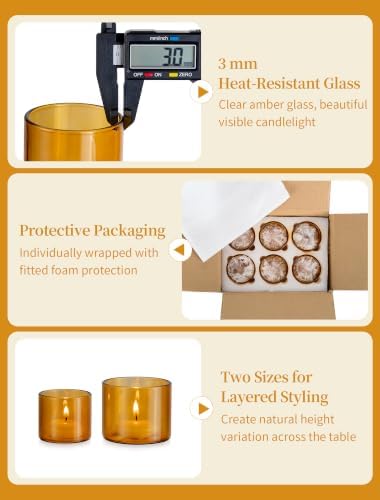 Romadedi Amber Tealight Candle Holder- 12-Pack Votive Glass Set - Image 7