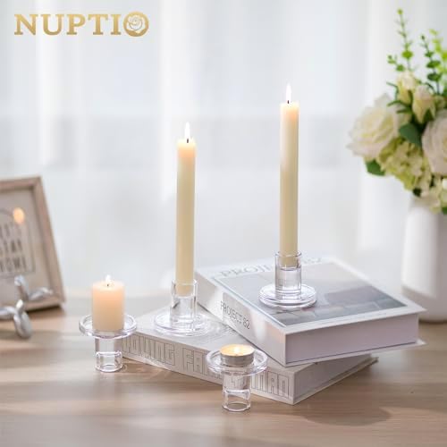 NUPTIO Glass Candle Stick Holder: Set of 10 Clear Small Taper Candlestick Holders for Tapered Candles Bulk Crystal Short Tapers Candlesticks Candleholder for Dining Table Fireplace Mantle Decor - Image 6