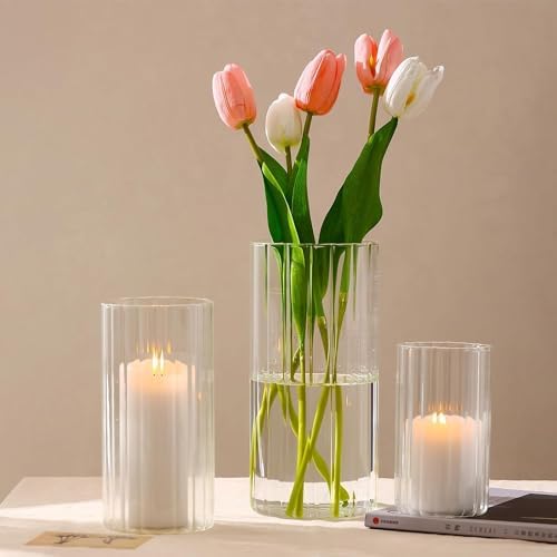 PHOSPHOR 24 Pcs Hurricane Candle Holders for Pillar Candle 6'', 8'', 10'' Tall Glass Cylinder Centerpieces Vases Floral - Image 7