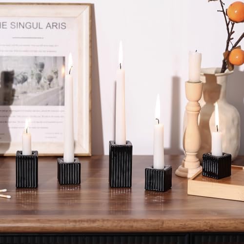 LETINE 12pcs Black Vertical Stripe Glass Candlestick Holders - Chic Taper Candle Sticks Holder Set for Elegant Dining & Home Decor - Ideal Candle Holders for Wall,Living Room,Bedroom, Kitchen Decor - Image 6