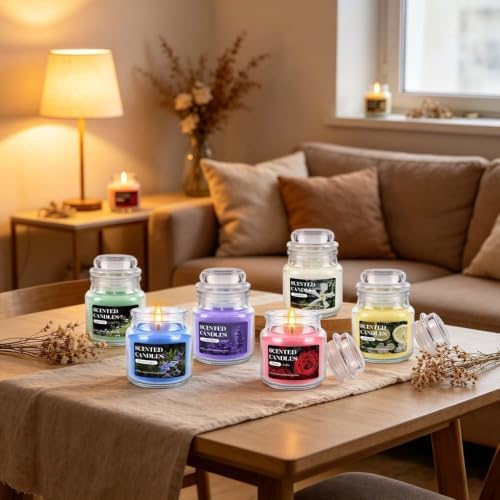 12 Pack Scented Candles Set - 3.5oz Soy Wax Aromatherapy Candles with 6 Fragrances, Long Burning Glass Jar Candles for Home Bedroom Kitchen Bathroom Dining, Gift Set for Women Men - Image 7