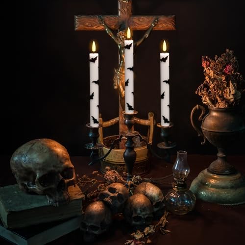 Halloween Flameless Taper Candles with Remote Timer, Bat Prints - Image 6