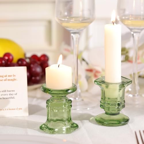 Lanttu 12 Pcs Green Candlestick Holders Bulk Glass Candle Holders Set - Image 6