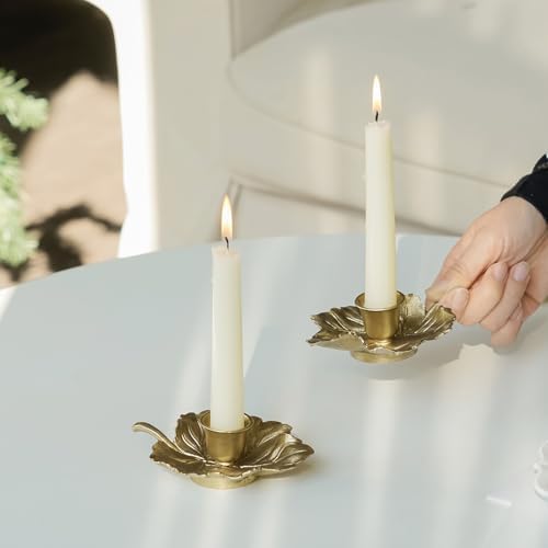 NIKKY HOME Vintage Gold Leaf Taper Candlestick Holders Set of 2, Fall Decor - Image 6
