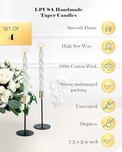 White Short Taper Candle Unscented Smokeless Spiral Twisted Candlesticks for Holiday Dinner Party Christmas Decorations-7.5inch-4pack - Image 6