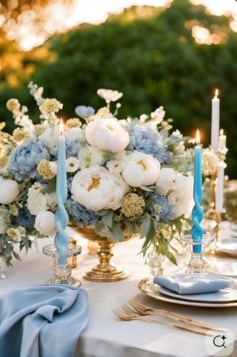 Twisted Taper Candles, 6 Pack 9.5 Inch Blue Babyblue Two Tone Spiral Design Decorative Set for Thanksgiving, Wedding Table Decor and Home Styling - Image 5