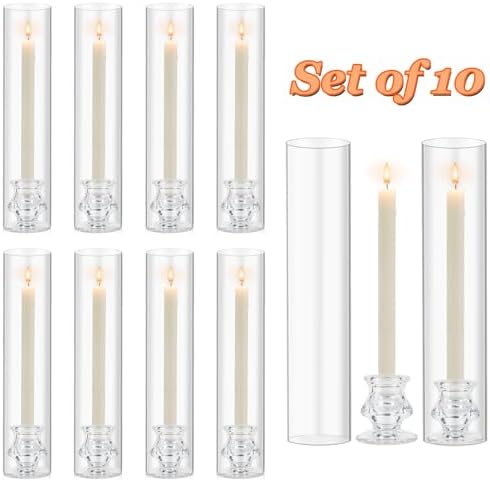 Hurricane Glass Candle Holders, Set of 10 Candlestick Holders for Taper Candle with 11.8" Tall Windproof Cylinder Covers Candle Stand Bulk for Table Centerpieces on Wedding Birthday Housewarming Decor - Image 7