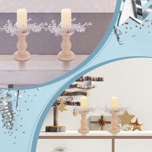 Daifunli 2 Pcs Christmas Candle Rings Silver Berry Wreaths for Pillar 2.25 Inch Silver Berry Candles Holder for Winter Christmas Xmas Wedding Home Rustic Table Centerpiece Decor - Image 6