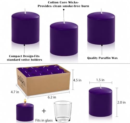 12 Hours Purple Votive Candles for Weddings Parties Spa Birthdays, Set of 24 Unscented Bulk Candles for Restaurants and Home Decoration - Image 7