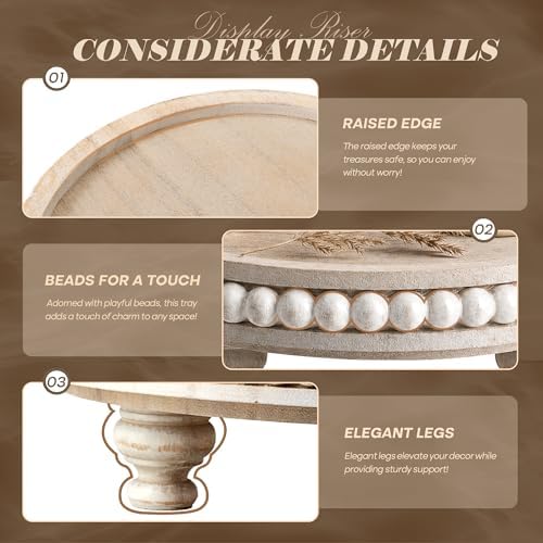 EOSAHR Beaded Wood Riser, Pedestal Stand for Kitchen Decor, Light Natural - Image 6