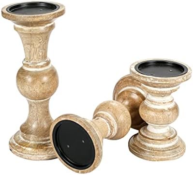 Homebia Design Wooden Pillar Candle Holder Set – 10, 8, 6 Inch – White Wash - Image 7