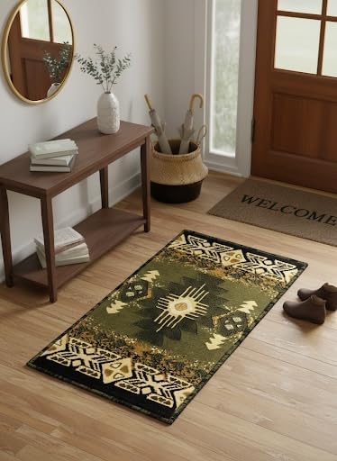 YHSF South West Native American Area Rug C318 - Easy Clean, Thick, Soft, Durable Native Tribal American Indian Inspired Rug for Bedroom/Living Room and More - Sage Green, 16 Inches x 28 Inches