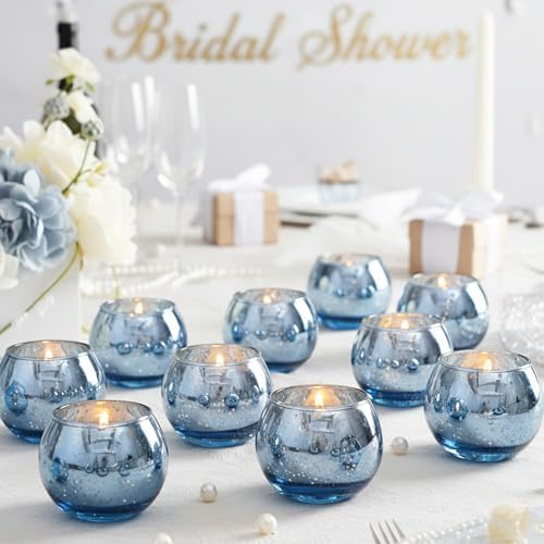 36 Pcs Blue Votive Candle Holders - Mercury Glass Tealight Holders for Dusty Blue Wedding Decor, Centerpiece Table Decorations - Image 6