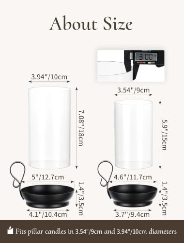 Black Hurricane Candle Holders: Pillar Candle Holder Set of 2 - Image 6