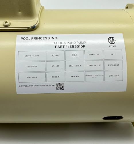 Heavy Duty Pool Pump, 56Y Square Flange, Up-Rated 1 HP, 1.95 Total HP, SF 1.95, WhisperFlo/IntelliFlo Compatible Replacement Pump, PP-011514