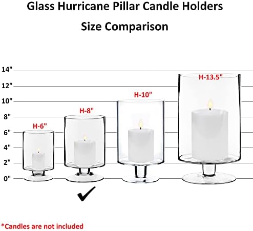 CYS EXCEL Glass Hurricane Pillar Candle Holder (H:8" W:4.75") | Multiple Size Choices Short Stem Candle Centerpieces | Stemmed Glass Cylinder Candle Vase - Image 6