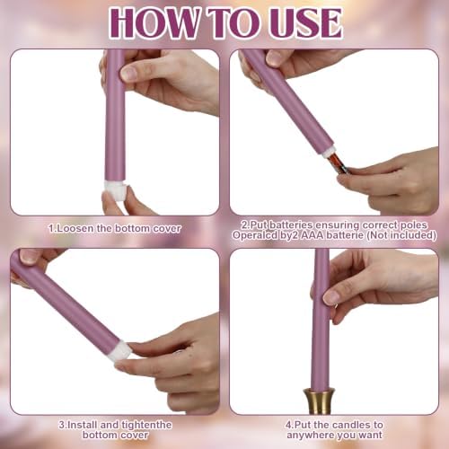 Macarrie 24 Packs Flameless Taper Candles Battery LED 11",Morandi Purple - Image 6