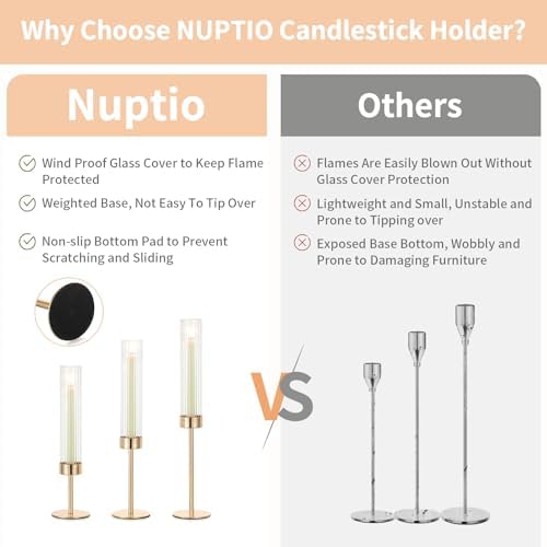 NUPTIO Hurricane Candle Holder for Centerpiece: Set of 6 Tall Candle Stick Holder with Ribbed Glass Cover - Bulk Fluted Taper Candlestick Decor for Living Room Thanksgiving Christmas - Image 6