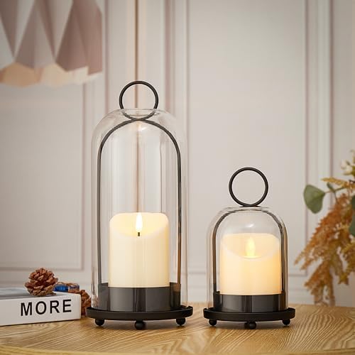 Hurricane Metal & Glass Candle Holder Black Set of 2, Decorative Candlestick Pillar Candle Holder with Clear Glass for Wedding Party Christmas Holiday Dining Table Centerpiece Lanter - Image 7