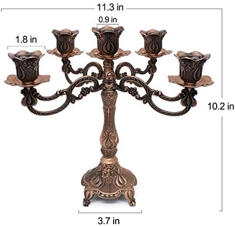 Metal Candelabra 5-Candle 10.1 Inch Tall Candle Holder Stick for Home Wedding Event and Party Festival,Red Bronze - Image 6
