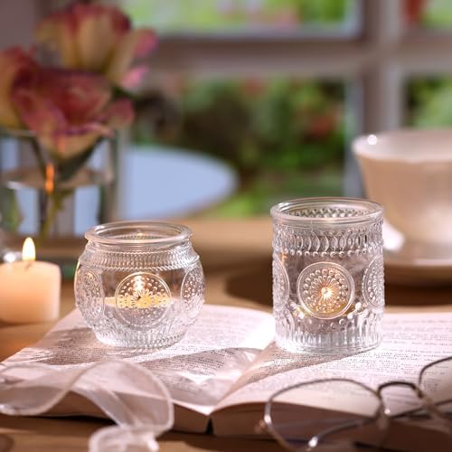 DARJEN 24Pcs Clear Votive Candle Holders - Glass Tea Light Candle Holder, Candle Holders Bulk, Embossed Candle Votives for Wedding Centerpiece & Home Decor - Image 6