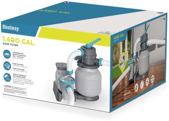 Bestway 1,500 GPH Above Ground Swimming Pool Sand Filter Pump | Compatible with Pools: 300 to 11,200 Gallons, Corrosion-Resistant Tank, Pre-Assembled, Low-Maintenance Pump with Adapters