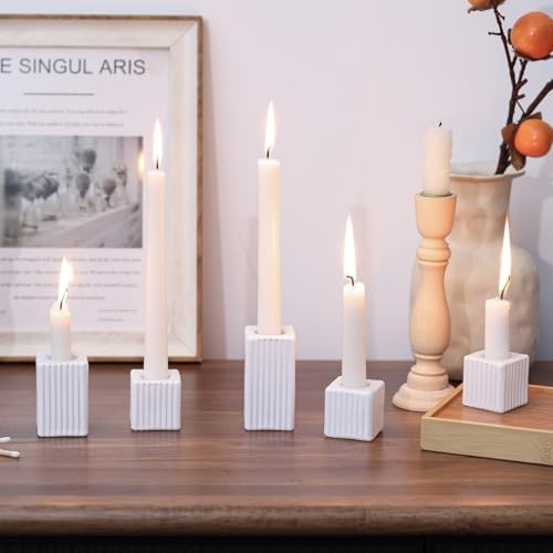 LETINE 12pcs White Vertical Stripe Glass Candlestick Holders - Chic Taper Candle Sticks Holder Set for Elegant Dining & Home Decor - Ideal for Wedding Centerpieces, Parties, and Celebrations - Image 6