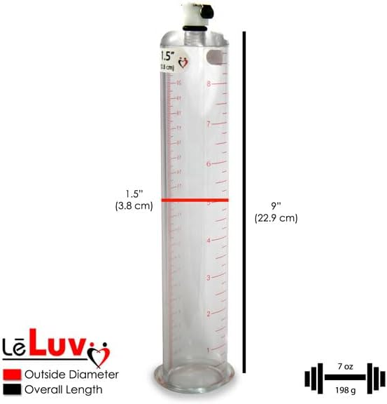 LeLuv Vibrating Penis Pump Maxi - Pink Nylon Handle + Protected Gauge and Clear Hose - 9 inch Length x 1.50 inch Diameter Cylinder